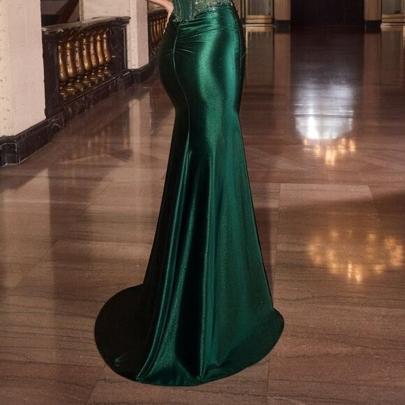 New Strapless Sheath Emerald Evening Dress w/ Corset Bodice & Leg Slit CD C172 - Picture 13 of 13